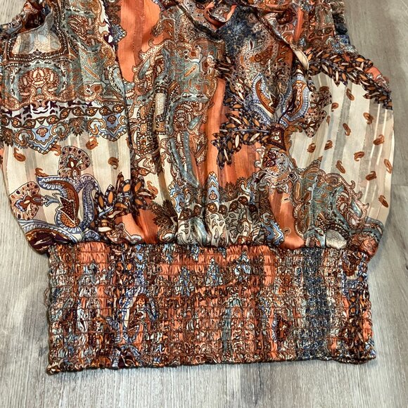 Joie Floral Print Smocked Waist Blouse Short Sleeve Size Small - Picture 5 of 6